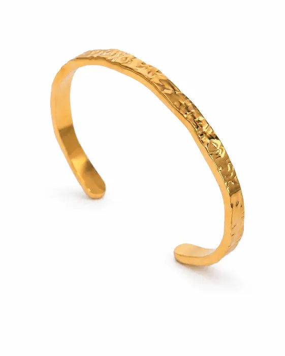 Front view of Solstice Hammered Gold Cuff Bracelet by Zodiglow