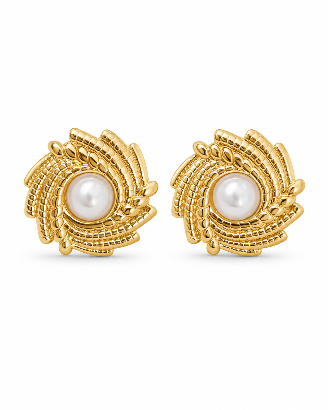 Detail view of Spiral Disc Stud Earrings by Zodiglow