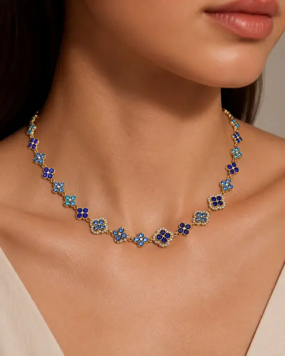 Detail view of Aurelia Clover Garden Zircon Necklace by Zodiglow