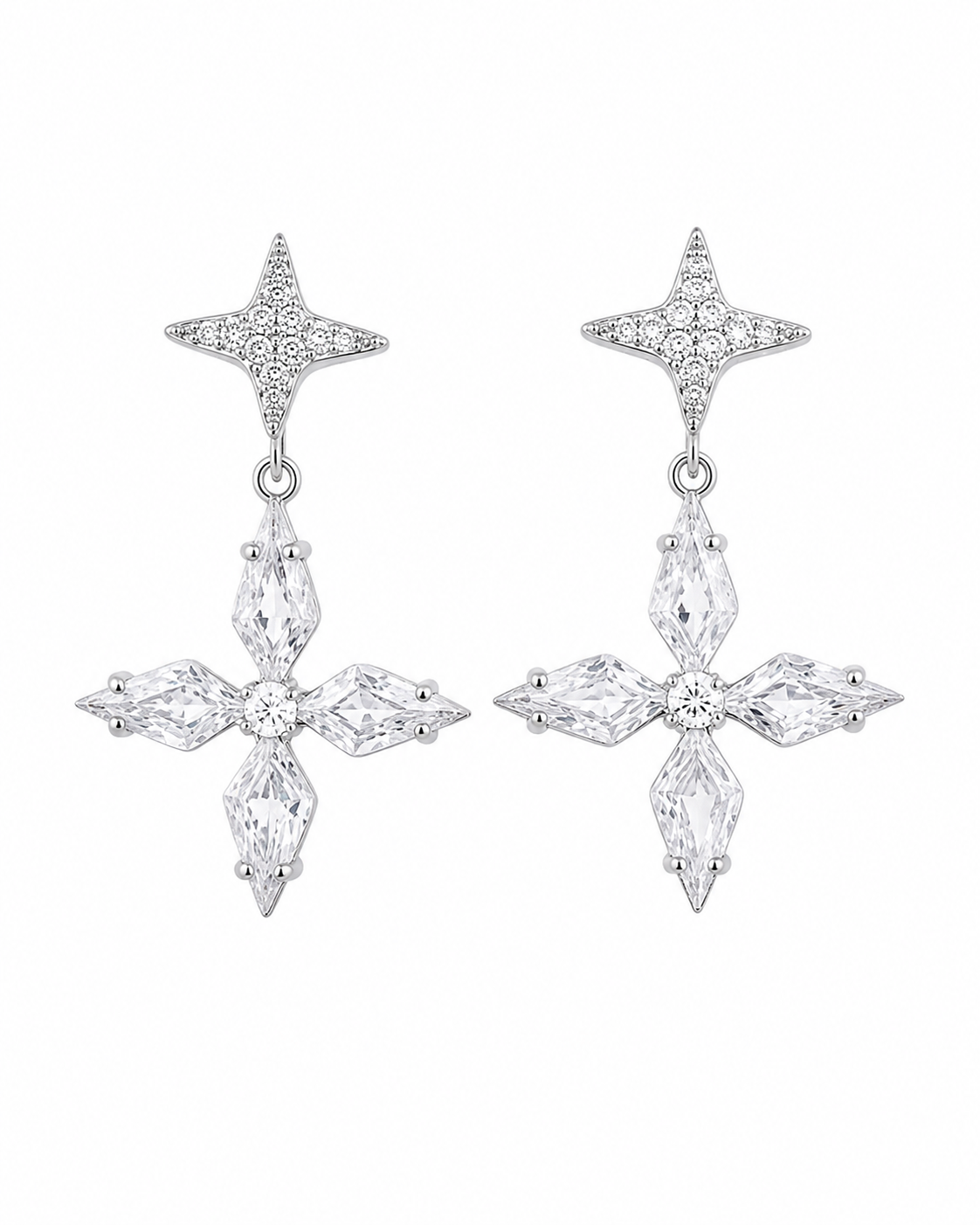 Front view of Starlight Cross Drop Earrings by Zodiglow