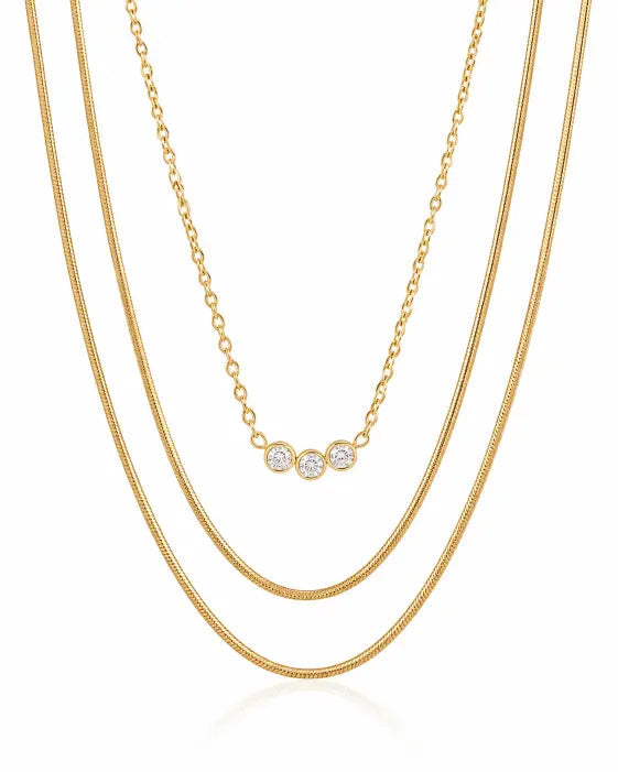 Front view of Wishlight Trio Layered Necklace by Zodiglow
