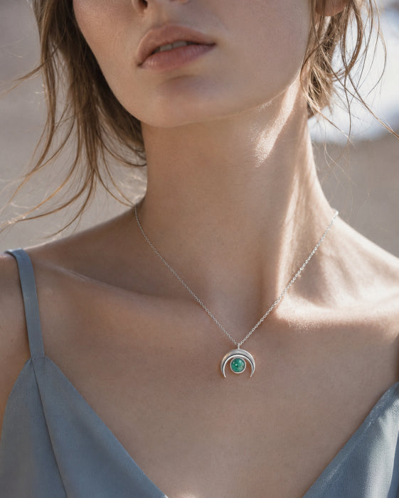 Alternate view of Sylva Moss Agate Crescent Necklace by Zodiglow