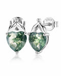Front view of Sylva Moss Agate Heart Stud Earrings by Zodiglow