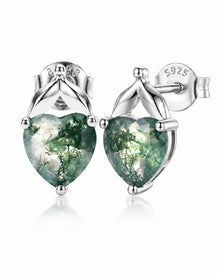 Front view of Sylva Moss Agate Heart Stud Earrings by Zodiglow