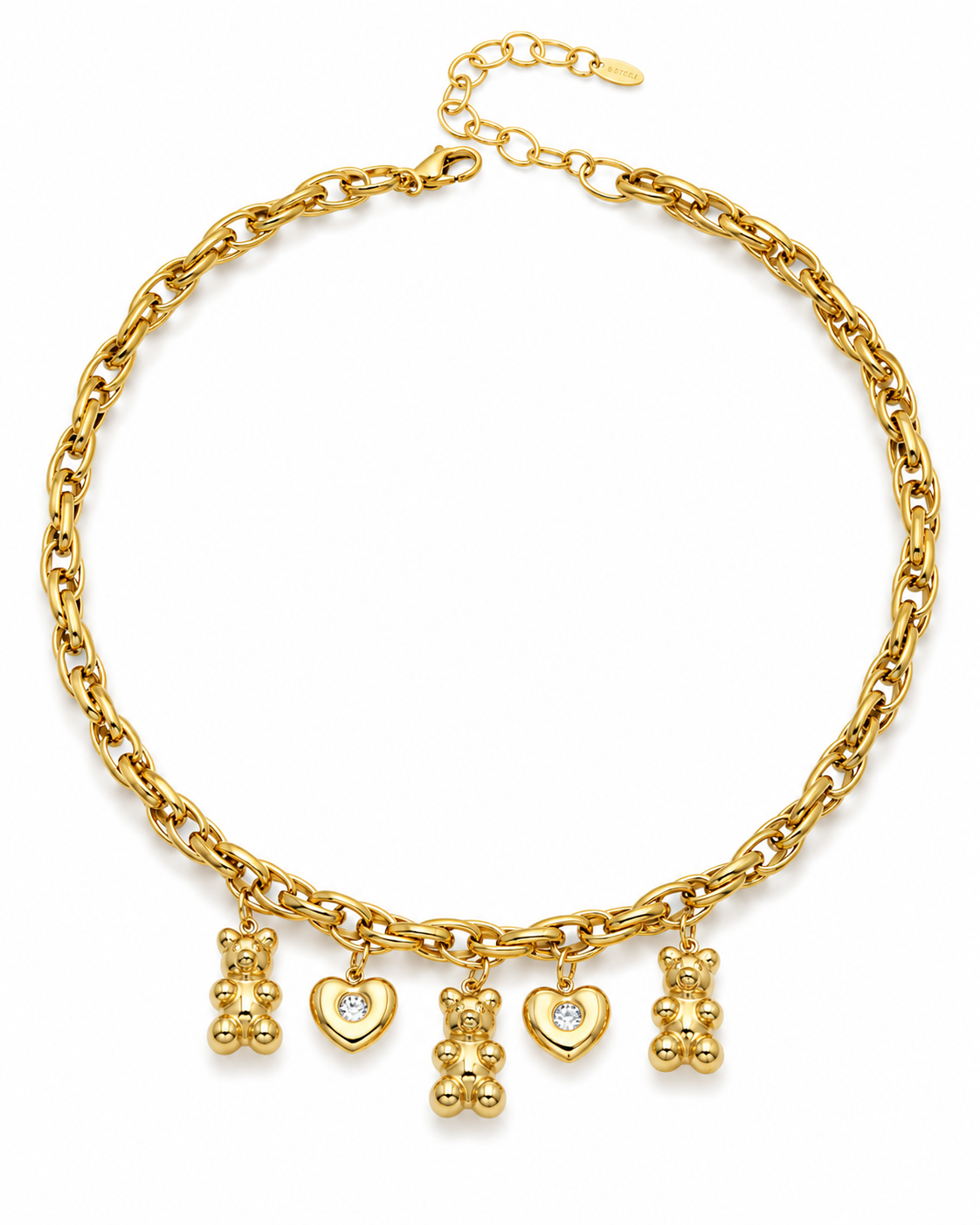 Front view of Teddy Bear Charm Necklace by Zodiglow