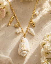 Detail view of Thalassa Shell Charm Long Necklace by Zodiglow