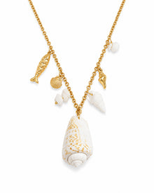 Front view of Thalassa Shell Charm Long Necklace by Zodiglow