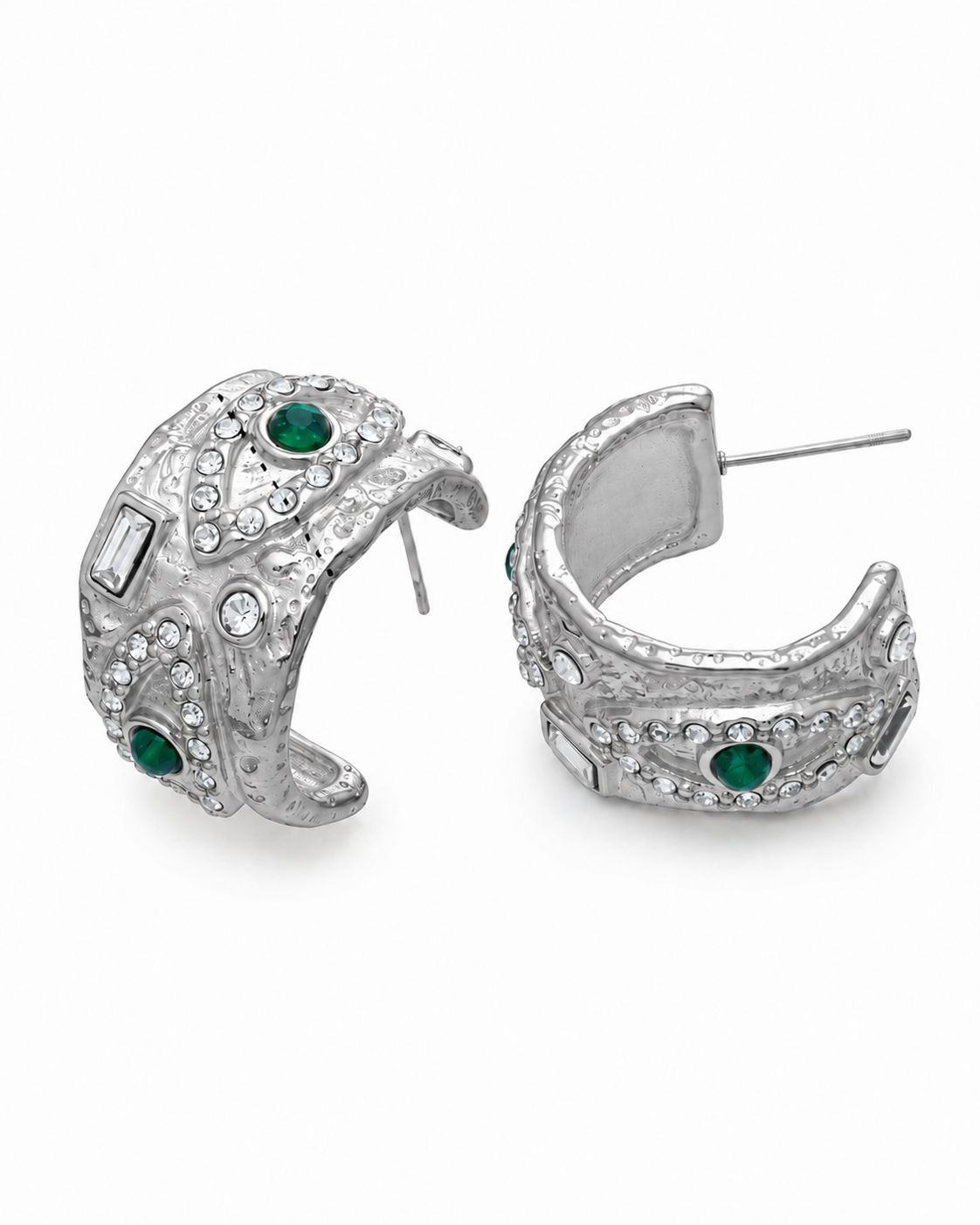 Detail view of Verde Baroque Hoop Earrings by Zodiglow