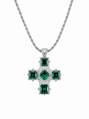 Front view of Verde Crystal Cross Necklace by Zodiglow