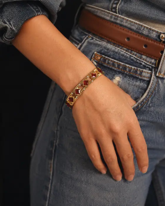 Side view of Valeria Cubic Zirconia Clasp Bangle by Zodiglow