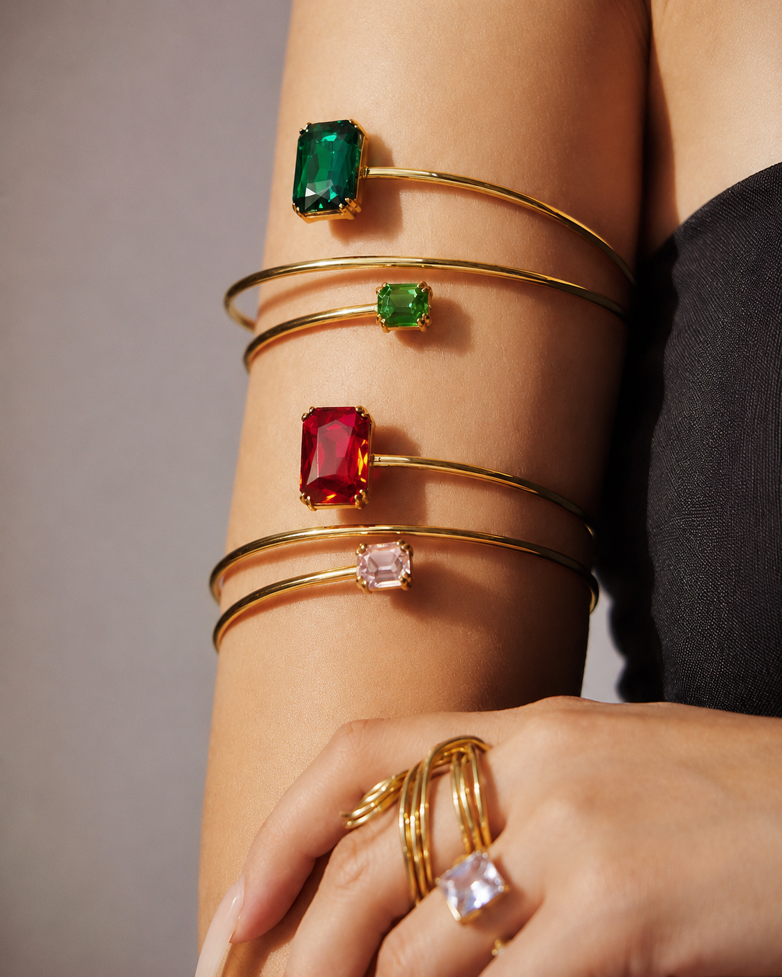Alternate view of Virelle Double-Band Zircon Arm Cuff by Zodiglow