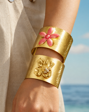 Detail view of Wide Floral Cuff Bracelet by Zodiglow