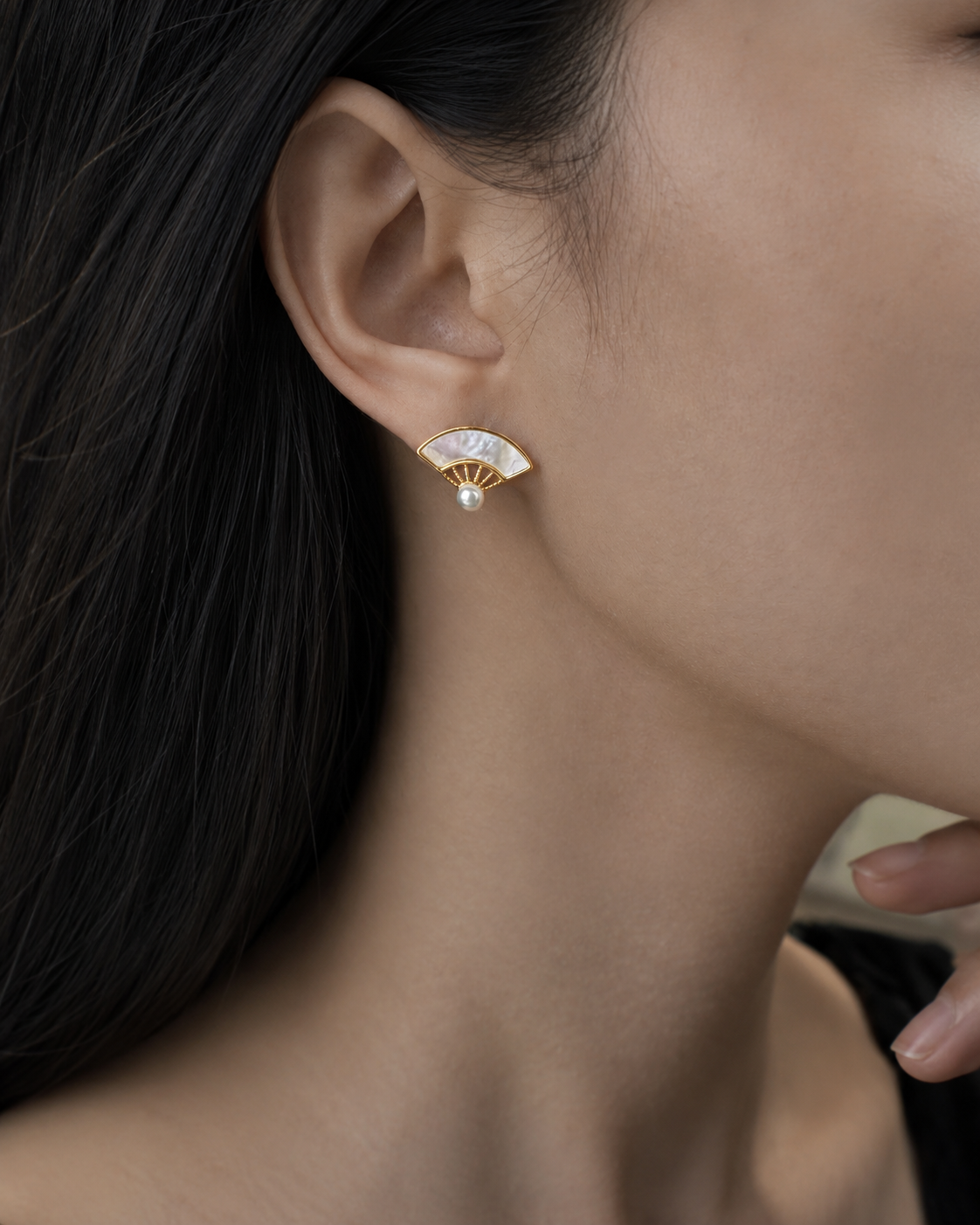 Alternate view of Yunxi Freshwater Pearl Fan Stud Earrings by Zodiglow