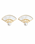 Front view of Yunxi Freshwater Pearl Fan Stud Earrings by Zodiglow