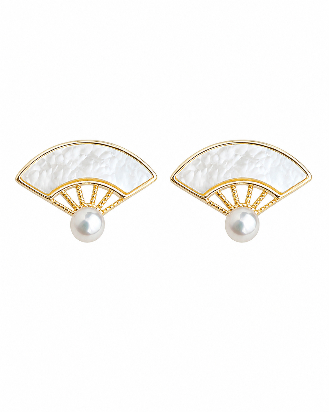 Front view of Yunxi Freshwater Pearl Fan Stud Earrings by Zodiglow
